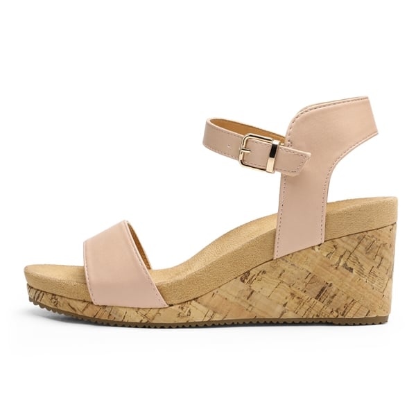 Buckle Platform Wedge Sandals - NUDE PU - 1